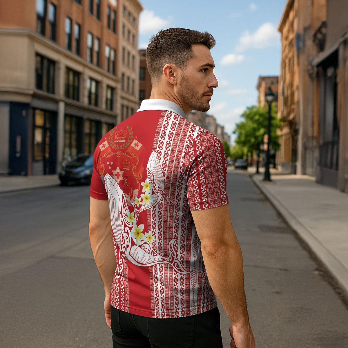 Swimming With Humpback Whales Season Tonga Zipper Polo Shirt Tongan Tofuaa Ngatu Pattern Red