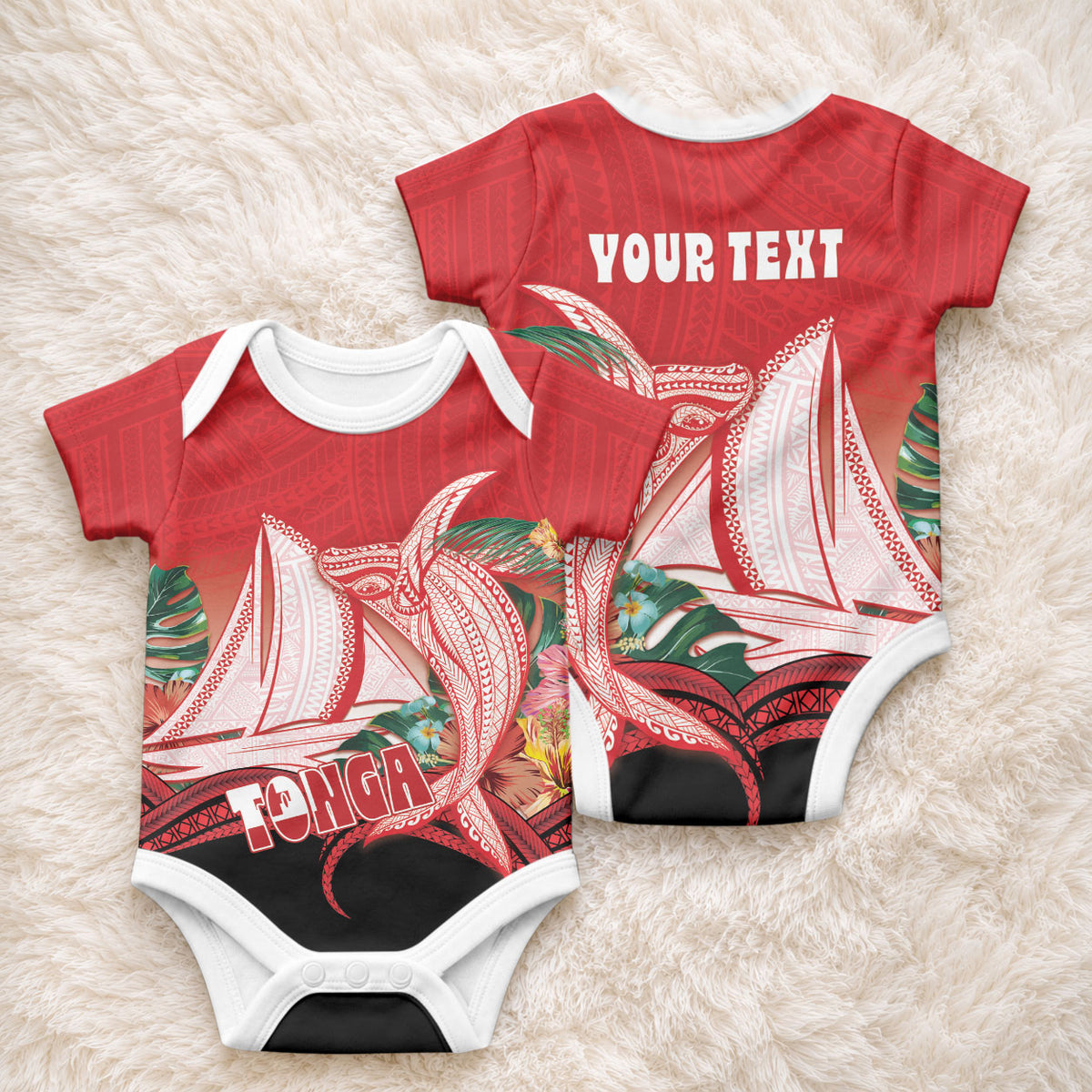 Vavau Sailing Festival Tonga Personalised Baby Onesie Humpback Whale Sailboat Tropical Vibes