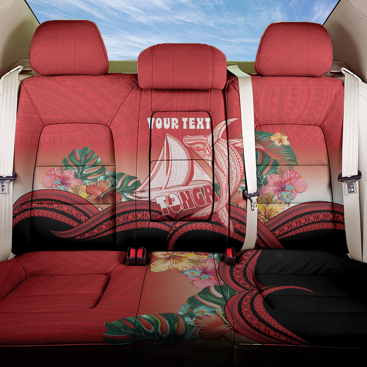 Vavau Sailing Festival Tonga Personalised Back Car Seat Cover Humpback Whale Sailboat Tropical Vibes