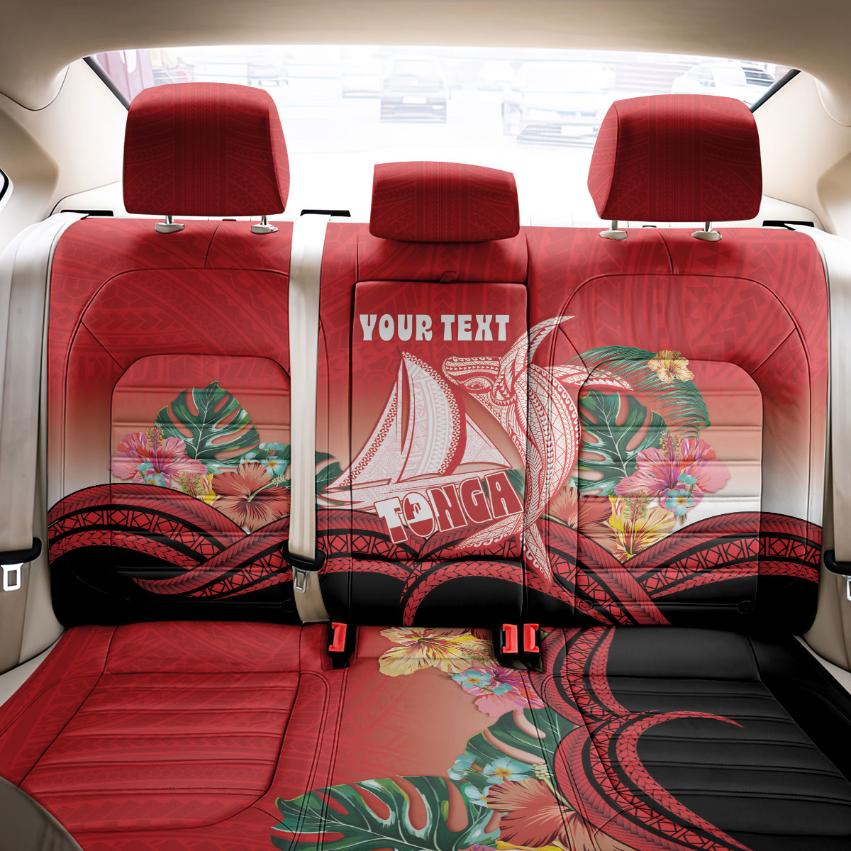 Vavau Sailing Festival Tonga Personalised Back Car Seat Cover Humpback Whale Sailboat Tropical Vibes