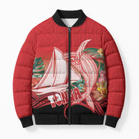 Vavau Sailing Festival Tonga Personalised Bomber Puffer Jacket Humpback Whale Sailboat Tropical Vibes