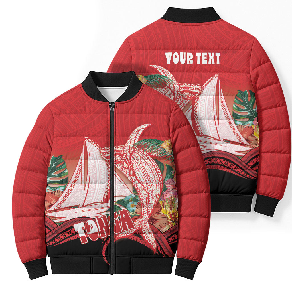 Vavau Sailing Festival Tonga Personalised Bomber Puffer Jacket Humpback Whale Sailboat Tropical Vibes