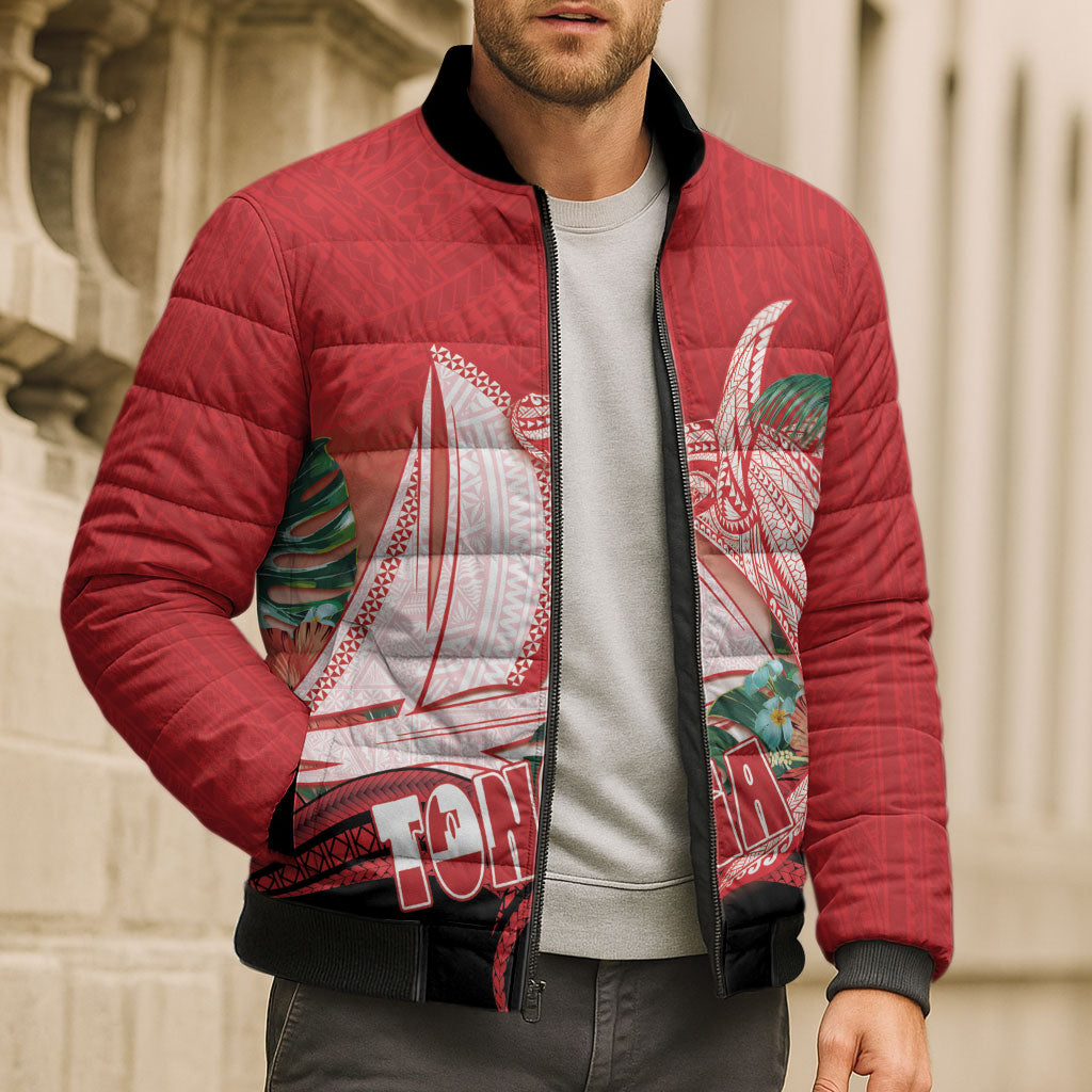 Vavau Sailing Festival Tonga Personalised Bomber Puffer Jacket Humpback Whale Sailboat Tropical Vibes