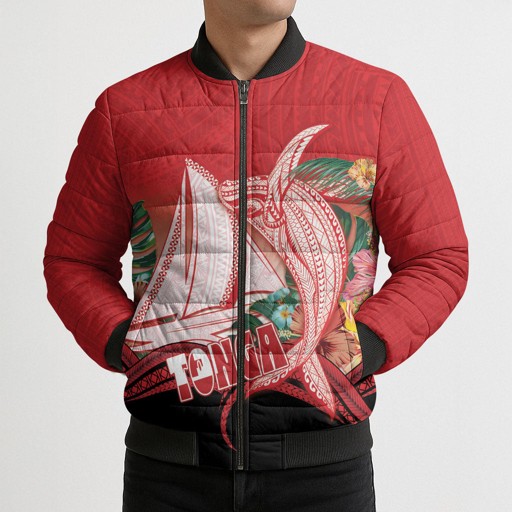 Vavau Sailing Festival Tonga Personalised Bomber Puffer Jacket Humpback Whale Sailboat Tropical Vibes