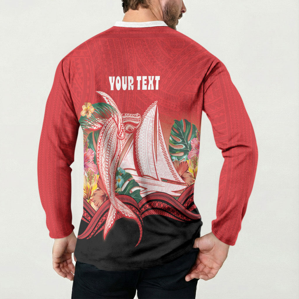 Vavau Sailing Festival Tonga Personalised Button Sweatshirt Humpback Whale Sailboat Tropical Vibes
