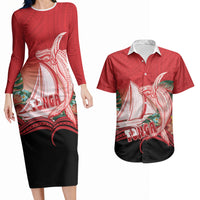 Vavau Sailing Festival Tonga Personalised Couples Matching Long Sleeve Bodycon Dress and Hawaiian Shirt Humpback Whale Sailboat Tropical Vibes