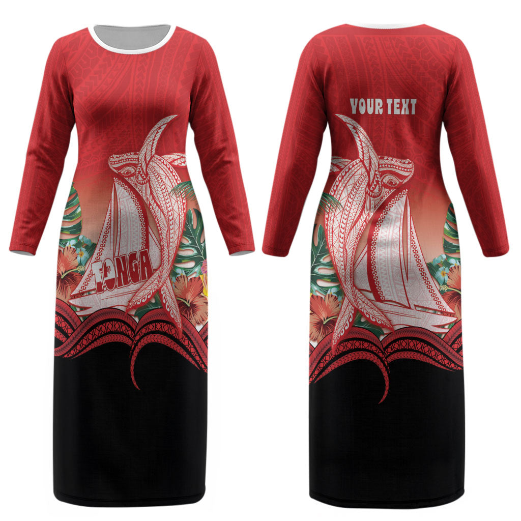 Vavau Sailing Festival Tonga Personalised Couples Matching Long Sleeve Bodycon Dress and Hawaiian Shirt Humpback Whale Sailboat Tropical Vibes