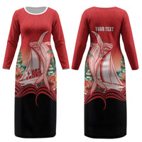 Vavau Sailing Festival Tonga Personalised Couples Matching Long Sleeve Bodycon Dress and Hawaiian Shirt Humpback Whale Sailboat Tropical Vibes