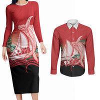 Vavau Sailing Festival Tonga Personalised Couples Matching Long Sleeve Bodycon Dress and Long Sleeve Button Shirt Humpback Whale Sailboat Tropical Vibes