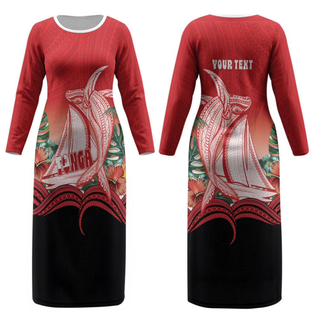 Vavau Sailing Festival Tonga Personalised Couples Matching Long Sleeve Bodycon Dress and Long Sleeve Button Shirt Humpback Whale Sailboat Tropical Vibes