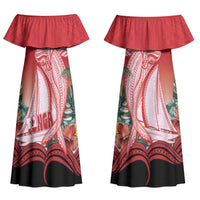 Vavau Sailing Festival Tonga Personalised Couples Matching Off Shoulder Maxi Dress and Hawaiian Shirt Humpback Whale Sailboat Tropical Vibes