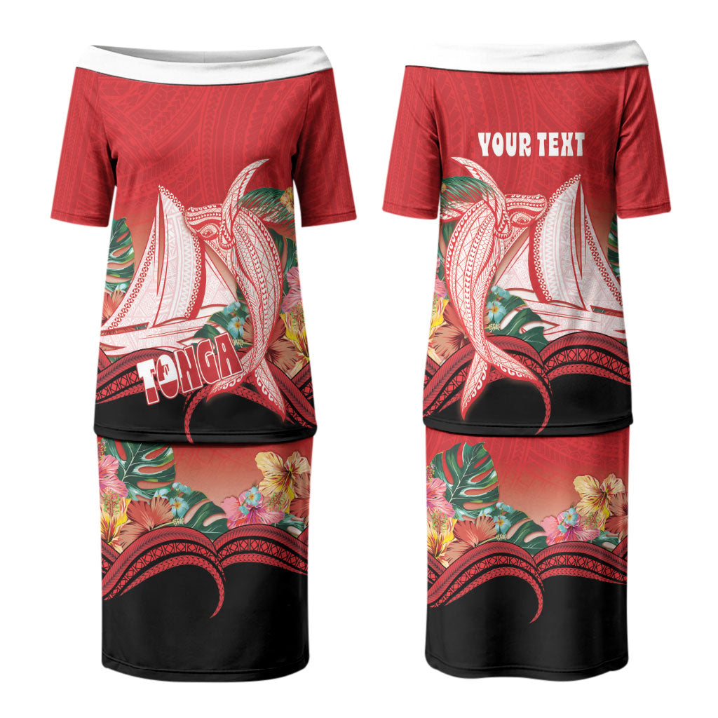 Vavau Sailing Festival Tonga Personalised Couples Matching Puletasi and Long Sleeve Button Shirt Humpback Whale Sailboat Tropical Vibes