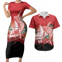 Vavau Sailing Festival Tonga Personalised Couples Matching Short Sleeve Bodycon Dress and Hawaiian Shirt Humpback Whale Sailboat Tropical Vibes