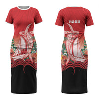 Vavau Sailing Festival Tonga Personalised Couples Matching Short Sleeve Bodycon Dress and Long Sleeve Button Shirt Humpback Whale Sailboat Tropical Vibes