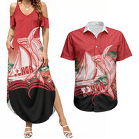 Vavau Sailing Festival Tonga Personalised Couples Matching Summer Maxi Dress and Hawaiian Shirt Humpback Whale Sailboat Tropical Vibes