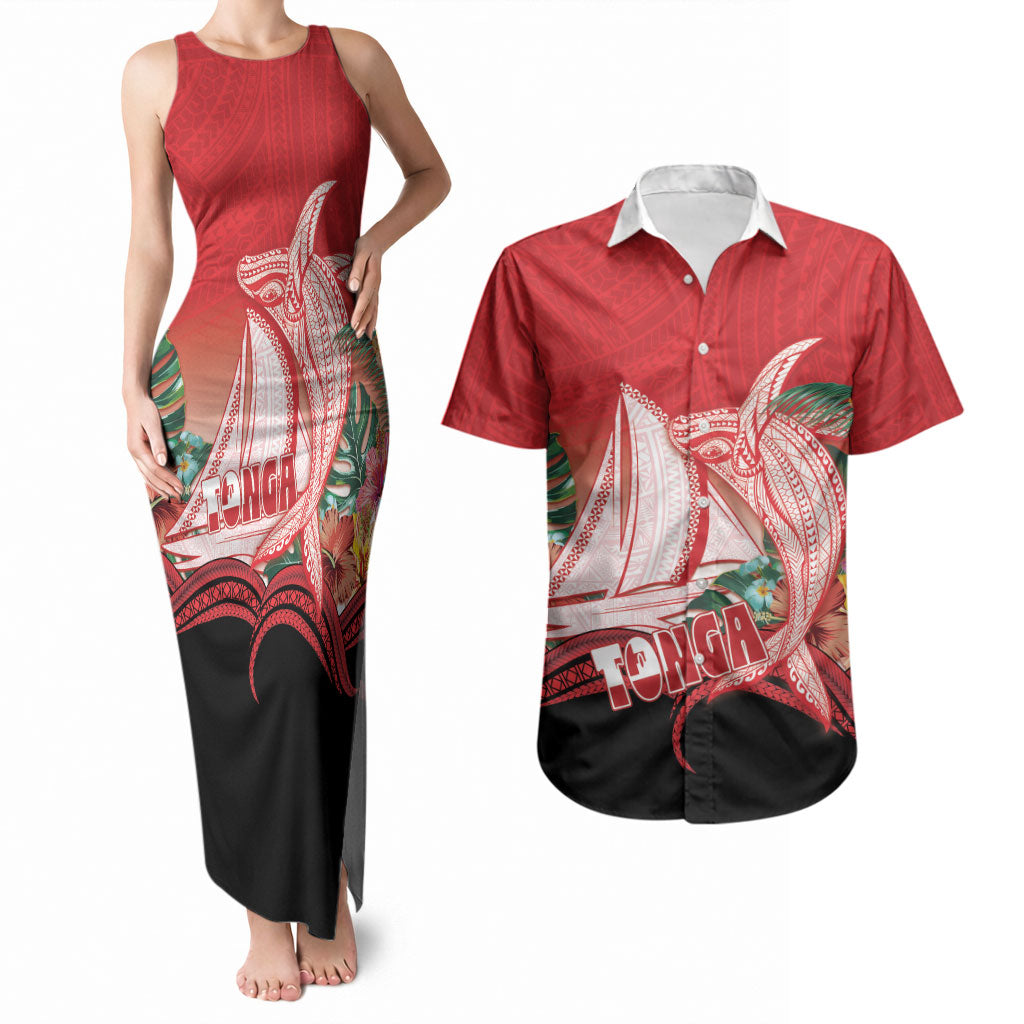 Vavau Sailing Festival Tonga Personalised Couples Matching Tank Maxi Dress and Hawaiian Shirt Humpback Whale Sailboat Tropical Vibes