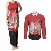 Vavau Sailing Festival Tonga Personalised Couples Matching Tank Maxi Dress and Long Sleeve Button Shirt Humpback Whale Sailboat Tropical Vibes