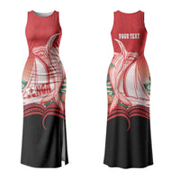 Vavau Sailing Festival Tonga Personalised Couples Matching Tank Maxi Dress and Long Sleeve Button Shirt Humpback Whale Sailboat Tropical Vibes