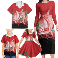Vavau Sailing Festival Tonga Personalised Family Matching Long Sleeve Bodycon Dress and Hawaiian Shirt Humpback Whale Sailboat Tropical Vibes