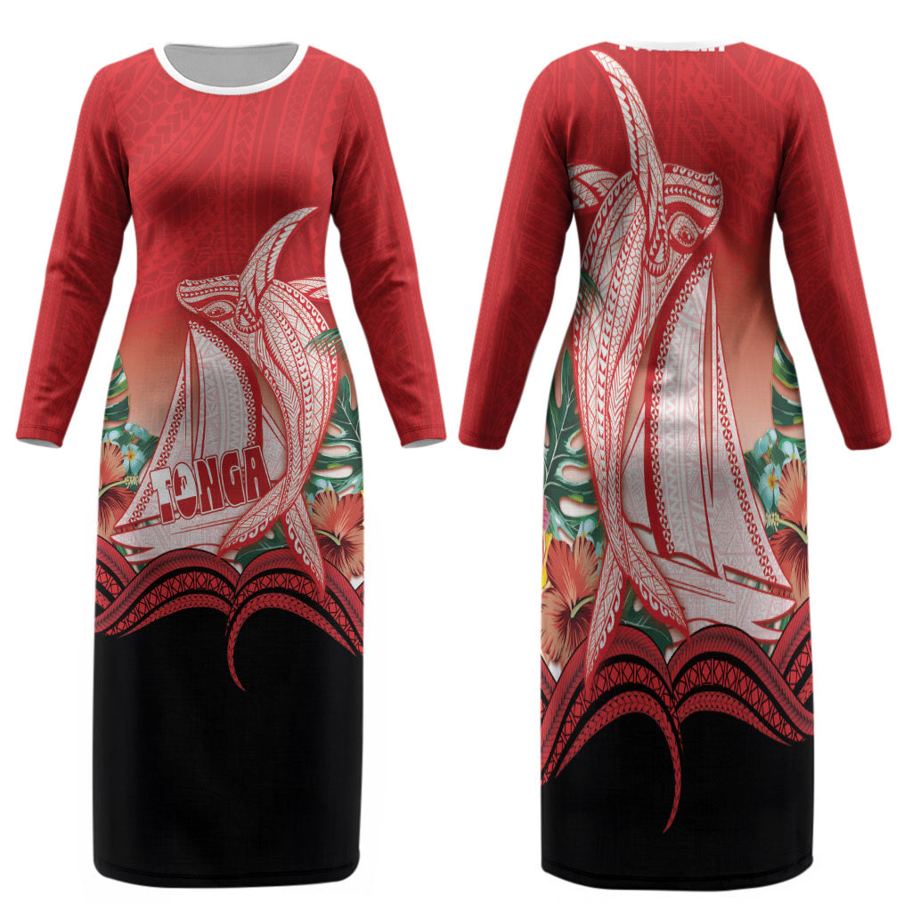 Vavau Sailing Festival Tonga Personalised Family Matching Long Sleeve Bodycon Dress and Hawaiian Shirt Humpback Whale Sailboat Tropical Vibes