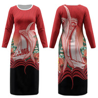 Vavau Sailing Festival Tonga Personalised Family Matching Long Sleeve Bodycon Dress and Hawaiian Shirt Humpback Whale Sailboat Tropical Vibes