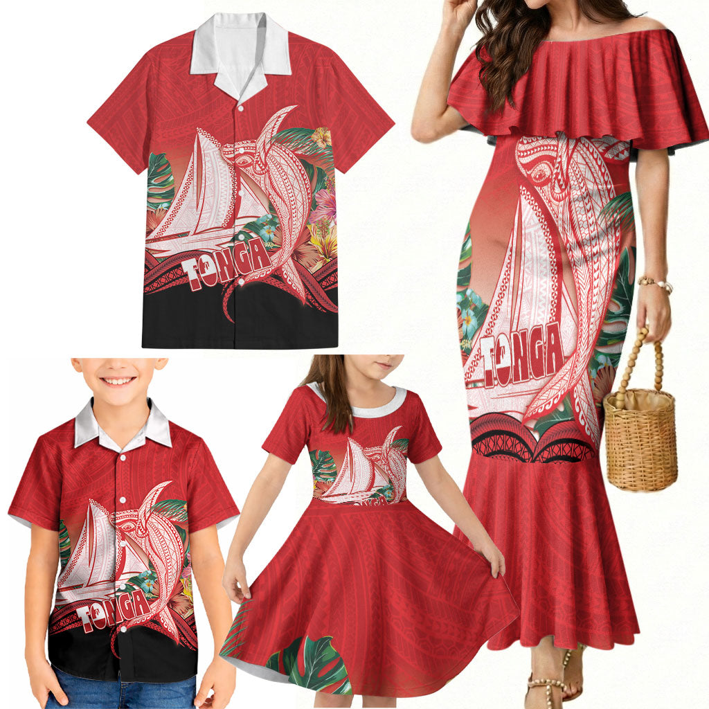 Vavau Sailing Festival Tonga Personalised Family Matching Mermaid Dress and Hawaiian Shirt Humpback Whale Sailboat Tropical Vibes