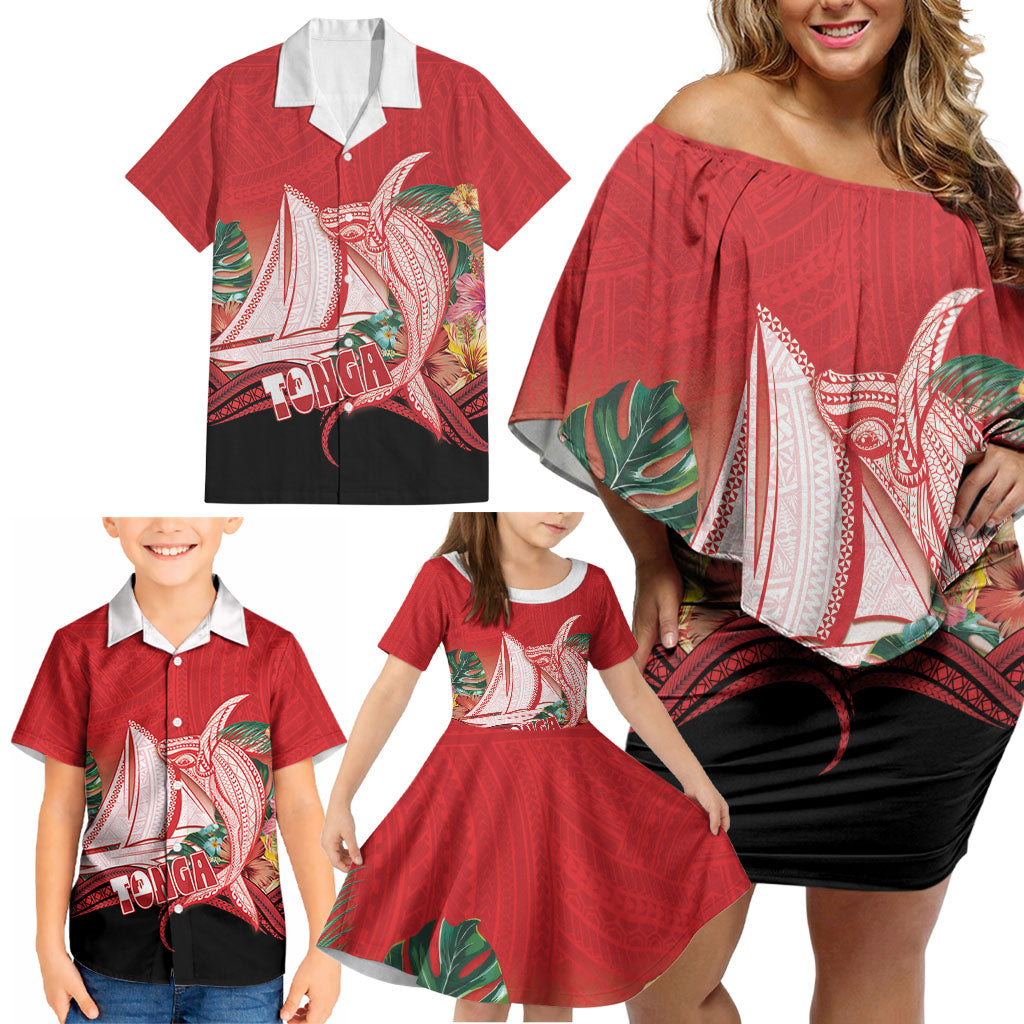 Vavau Sailing Festival Tonga Personalised Family Matching Off Shoulder Short Dress and Hawaiian Shirt Humpback Whale Sailboat Tropical Vibes