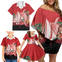 Vavau Sailing Festival Tonga Personalised Family Matching Off Shoulder Short Dress and Hawaiian Shirt Humpback Whale Sailboat Tropical Vibes