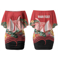 Vavau Sailing Festival Tonga Personalised Family Matching Off Shoulder Short Dress and Hawaiian Shirt Humpback Whale Sailboat Tropical Vibes
