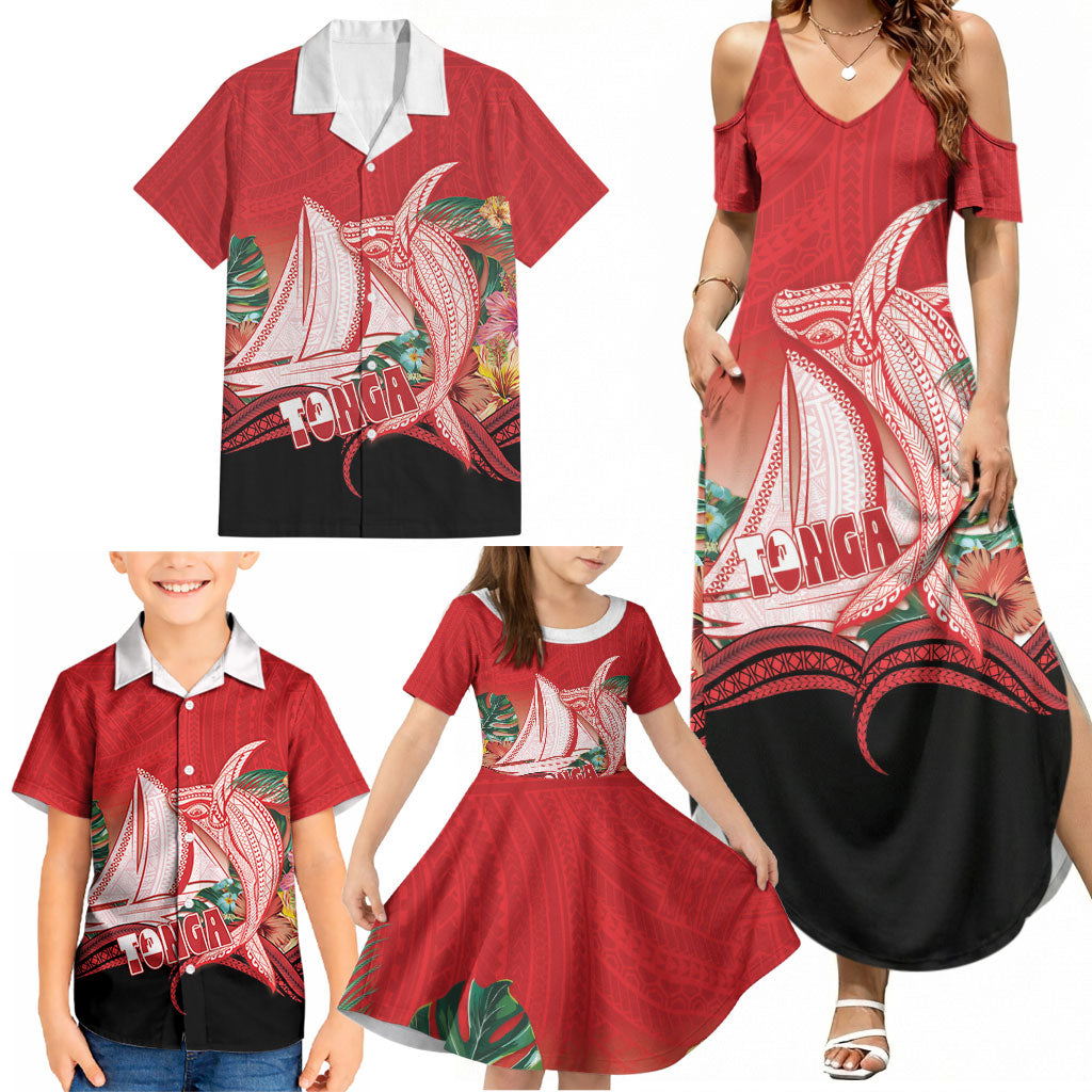 Vavau Sailing Festival Tonga Personalised Family Matching Summer Maxi Dress and Hawaiian Shirt Humpback Whale Sailboat Tropical Vibes