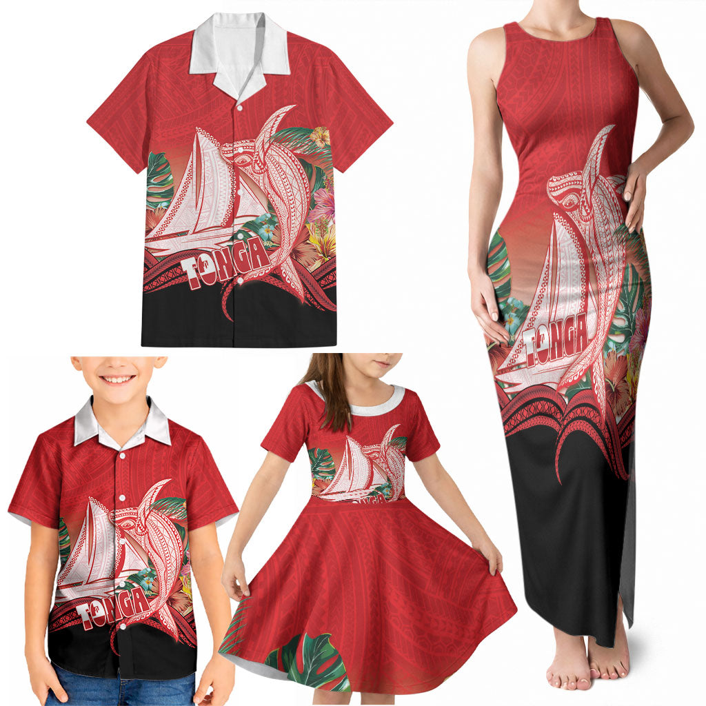 Vavau Sailing Festival Tonga Personalised Family Matching Tank Maxi Dress and Hawaiian Shirt Humpback Whale Sailboat Tropical Vibes