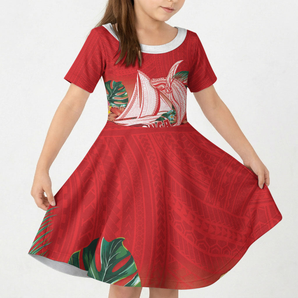 Vavau Sailing Festival Tonga Personalised Kid Short Sleeve Dress Humpback Whale Sailboat Tropical Vibes