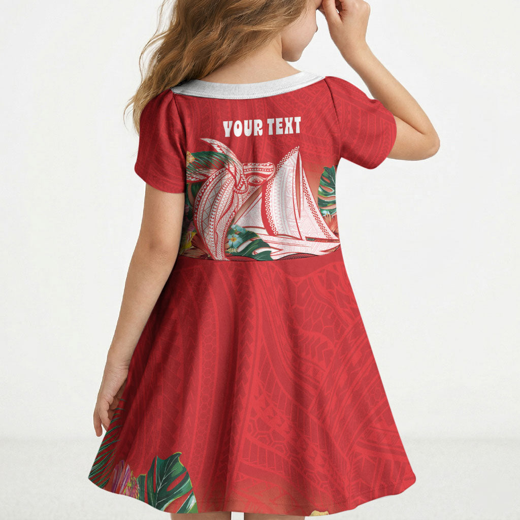 Vavau Sailing Festival Tonga Personalised Kid Short Sleeve Dress Humpback Whale Sailboat Tropical Vibes