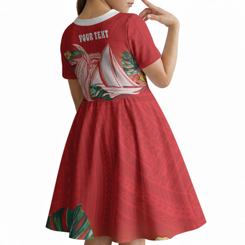 Vavau Sailing Festival Tonga Personalised Kid Short Sleeve Dress Humpback Whale Sailboat Tropical Vibes