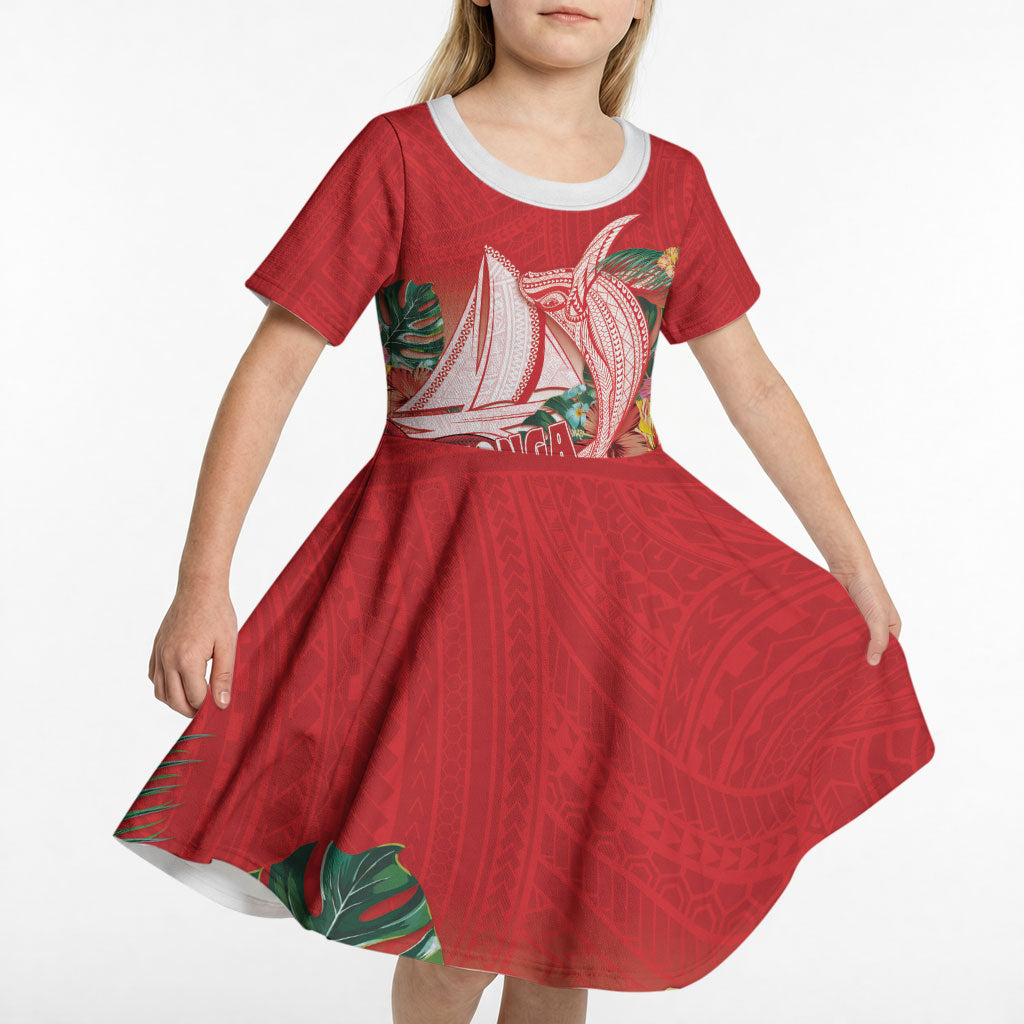 Vavau Sailing Festival Tonga Personalised Kid Short Sleeve Dress Humpback Whale Sailboat Tropical Vibes