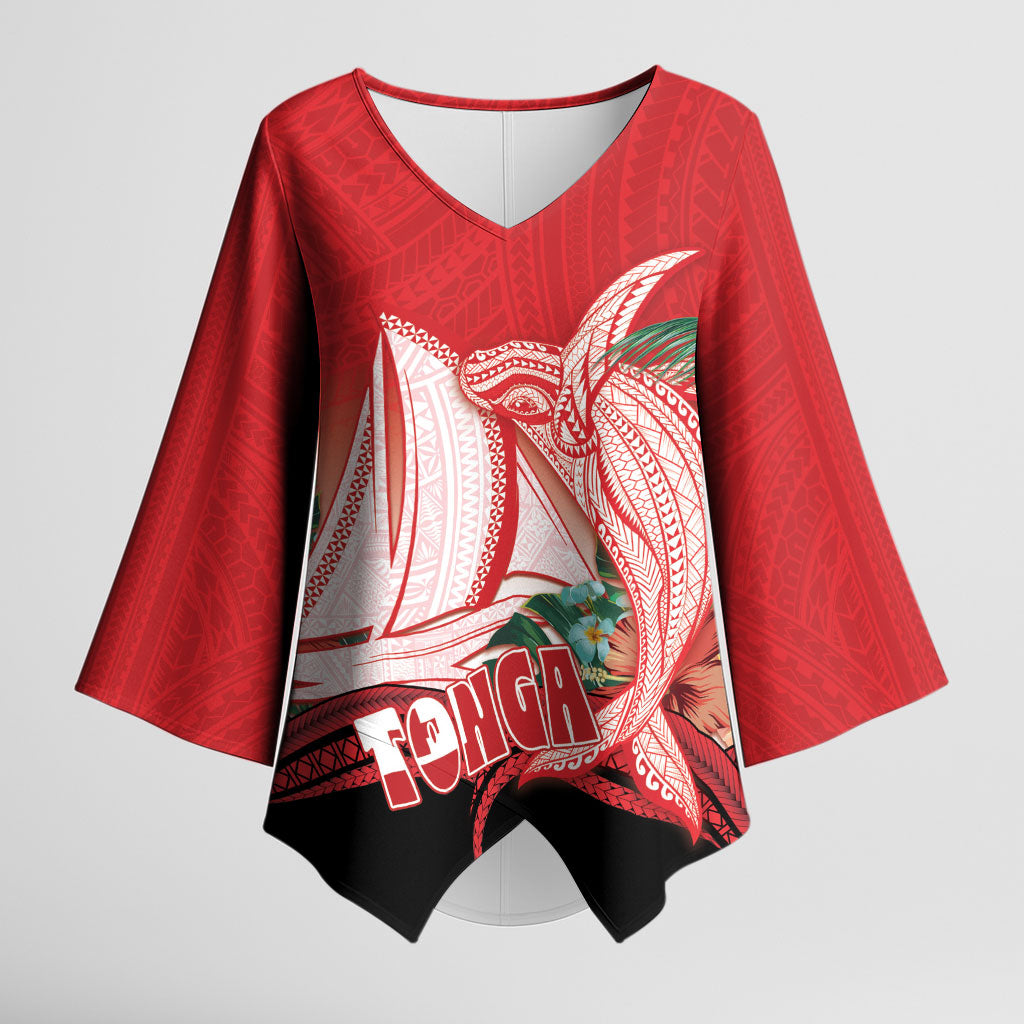 Vavau Sailing Festival Tonga Personalised Kimono Sleeve Blouse Humpback Whale Sailboat Tropical Vibes