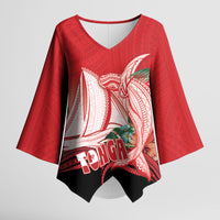 Vavau Sailing Festival Tonga Personalised Kimono Sleeve Blouse Humpback Whale Sailboat Tropical Vibes