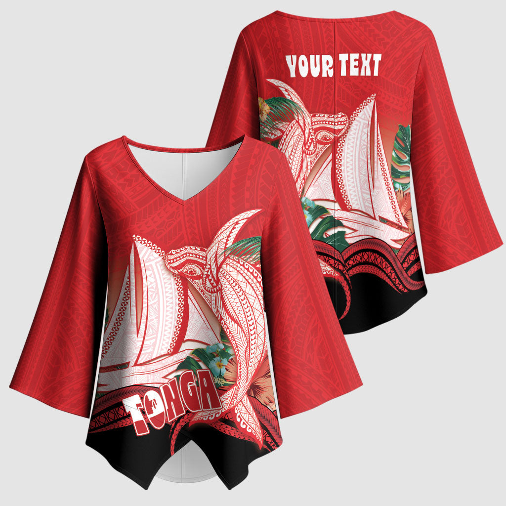 Vavau Sailing Festival Tonga Personalised Kimono Sleeve Blouse Humpback Whale Sailboat Tropical Vibes