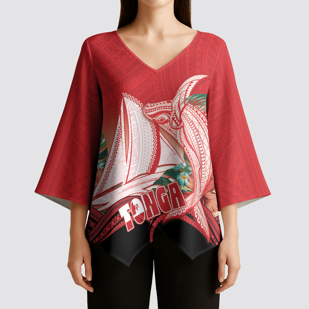 Vavau Sailing Festival Tonga Personalised Kimono Sleeve Blouse Humpback Whale Sailboat Tropical Vibes