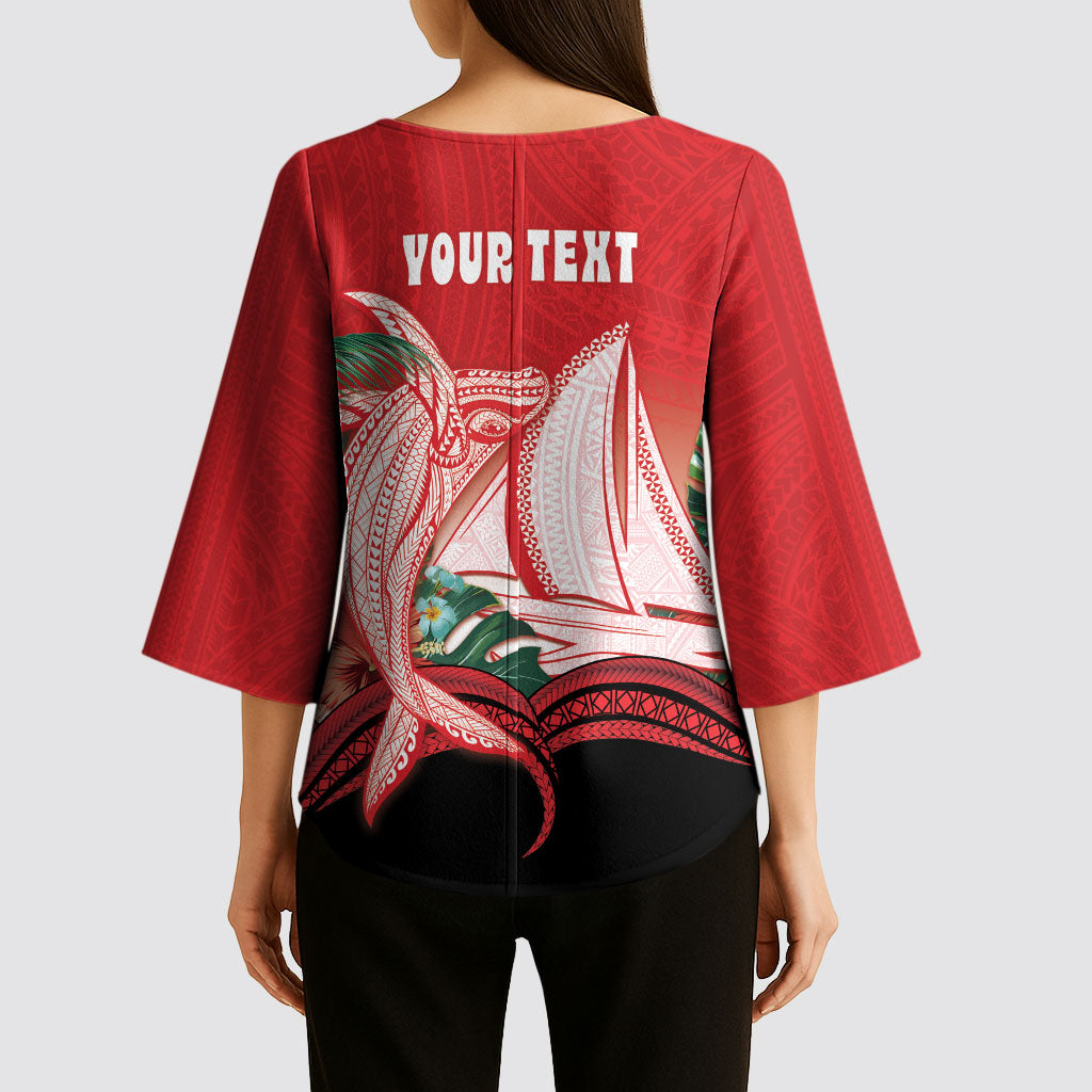 Vavau Sailing Festival Tonga Personalised Kimono Sleeve Blouse Humpback Whale Sailboat Tropical Vibes