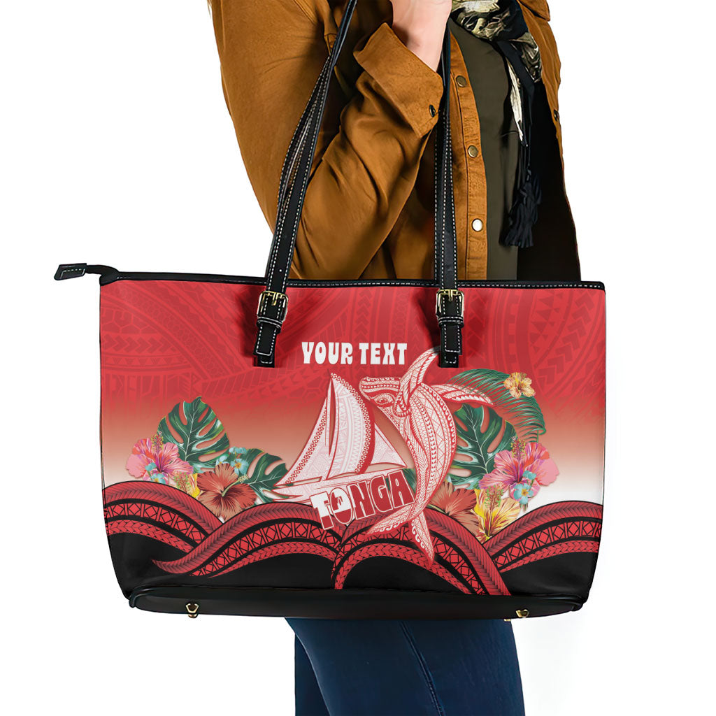 Vavau Sailing Festival Tonga Personalised Leather Tote Bag Humpback Whale Sailboat Tropical Vibes