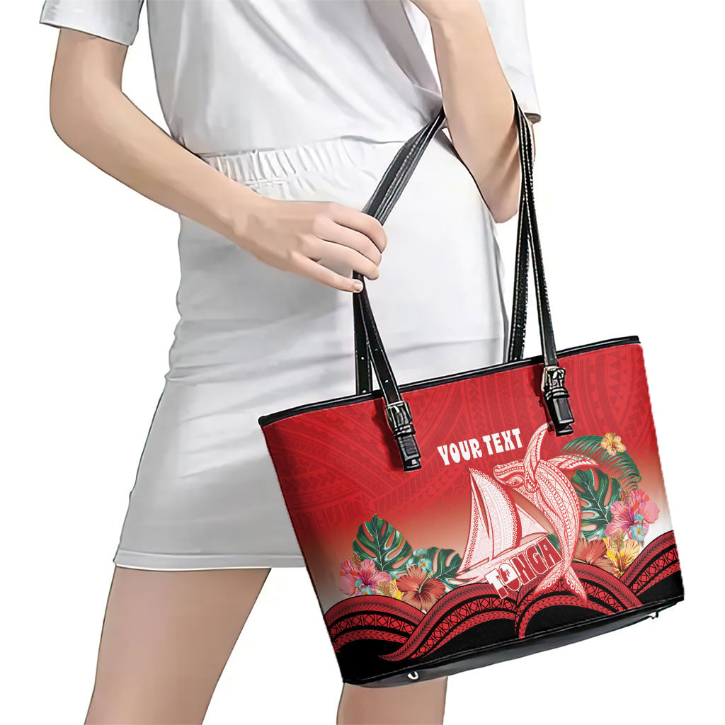 Vavau Sailing Festival Tonga Personalised Leather Tote Bag Humpback Whale Sailboat Tropical Vibes