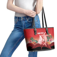 Vavau Sailing Festival Tonga Personalised Leather Tote Bag Humpback Whale Sailboat Tropical Vibes