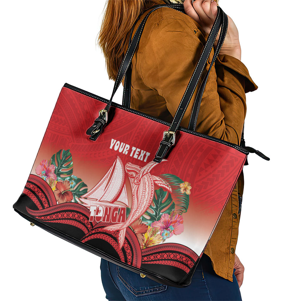 Vavau Sailing Festival Tonga Personalised Leather Tote Bag Humpback Whale Sailboat Tropical Vibes