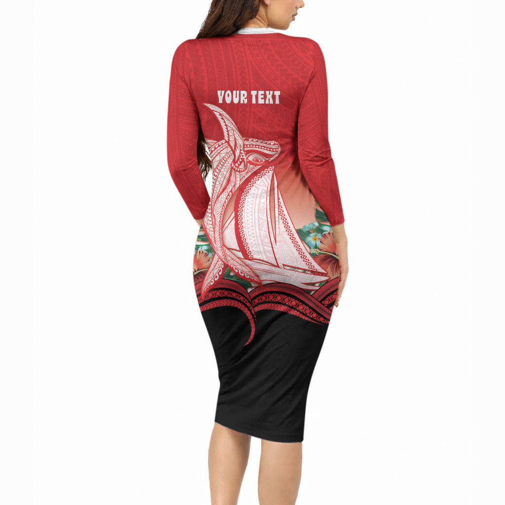 Vavau Sailing Festival Tonga Personalised Long Sleeve Bodycon Dress Humpback Whale Sailboat Tropical Vibes