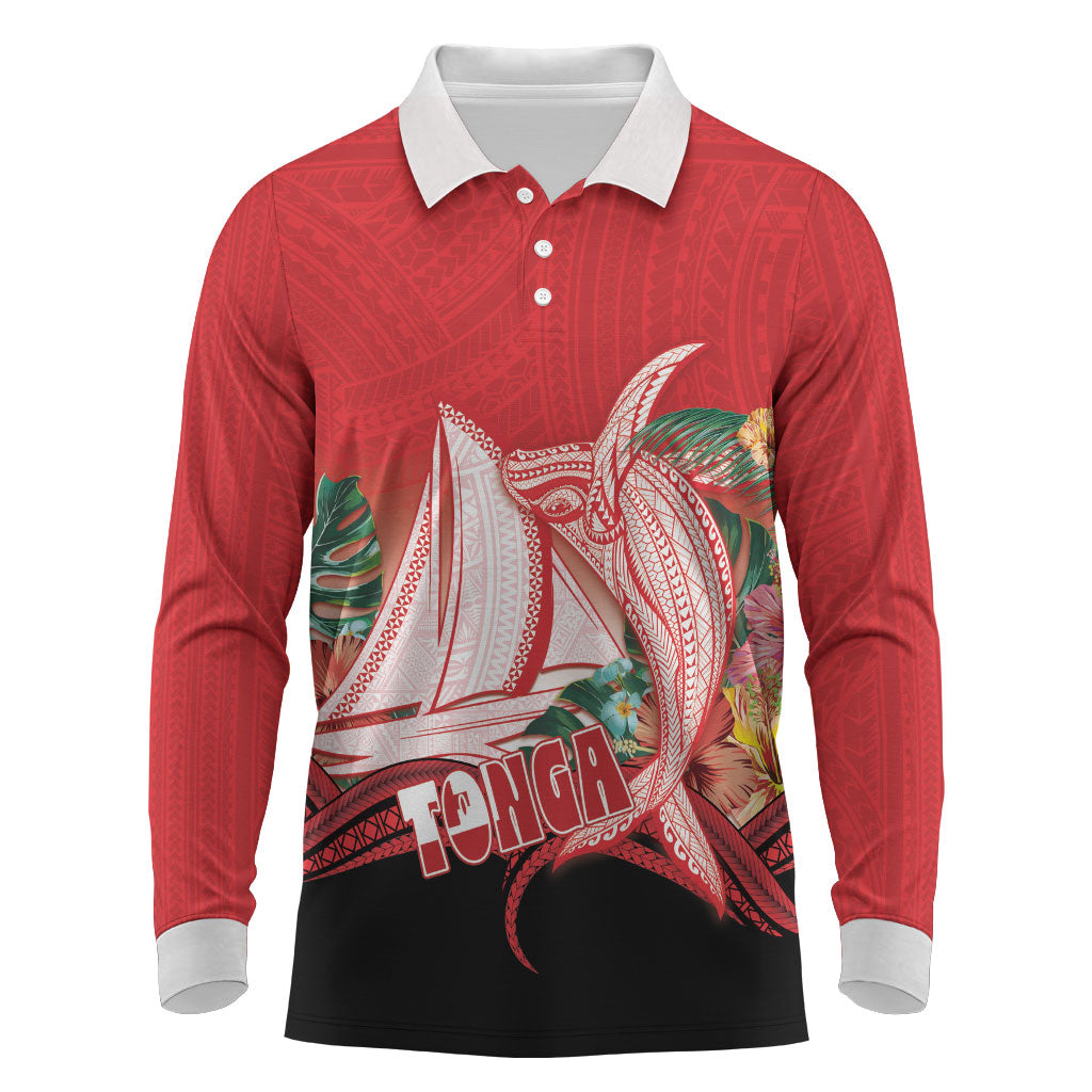 Vavau Sailing Festival Tonga Personalised Long Sleeve Polo Shirt Humpback Whale Sailboat Tropical Vibes