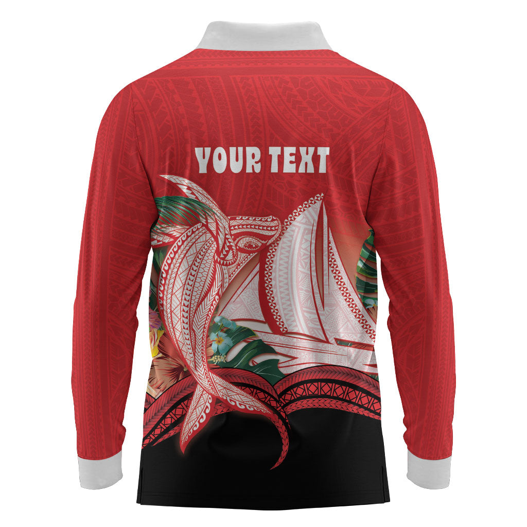 Vavau Sailing Festival Tonga Personalised Long Sleeve Polo Shirt Humpback Whale Sailboat Tropical Vibes