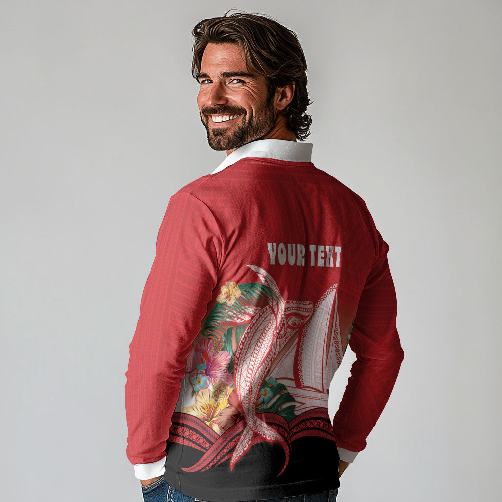 Vavau Sailing Festival Tonga Personalised Long Sleeve Polo Shirt Humpback Whale Sailboat Tropical Vibes