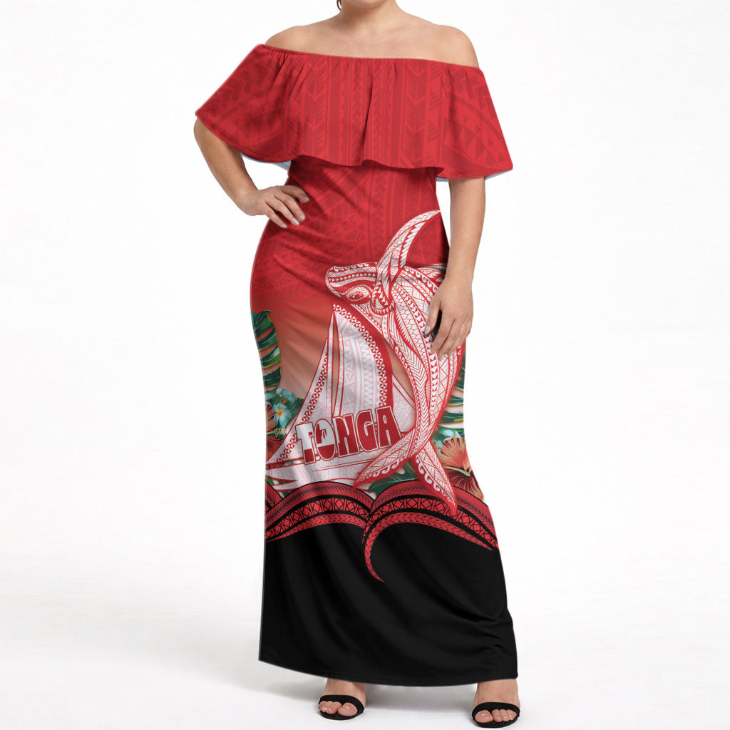 Vavau Sailing Festival Tonga Personalised Off Shoulder Maxi Dress Humpback Whale Sailboat Tropical Vibes