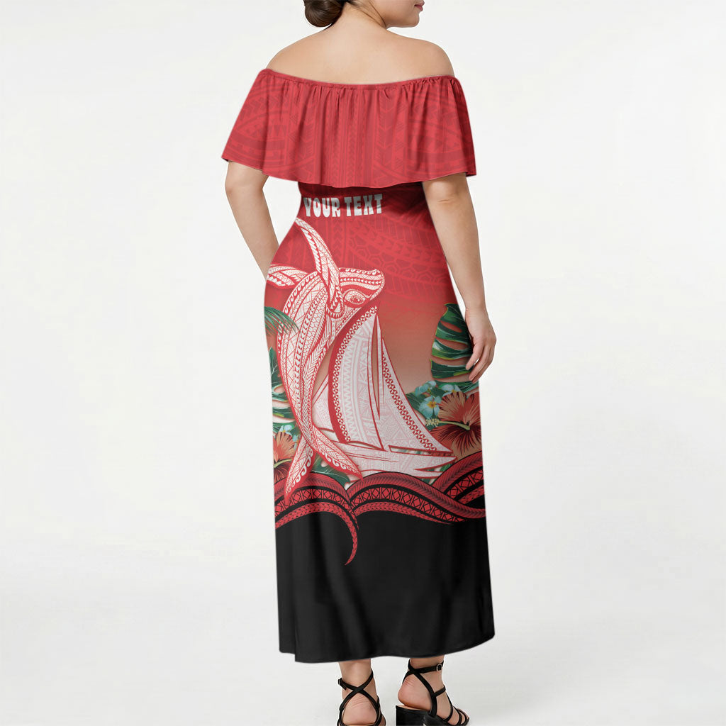 Vavau Sailing Festival Tonga Personalised Off Shoulder Maxi Dress Humpback Whale Sailboat Tropical Vibes